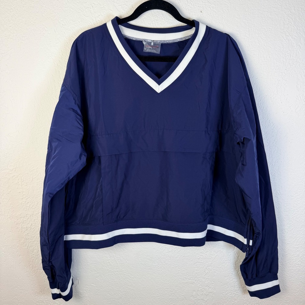 Free People FP Movement Lg Navy Blue V-Neck Windbreaker Pullover Side Zip